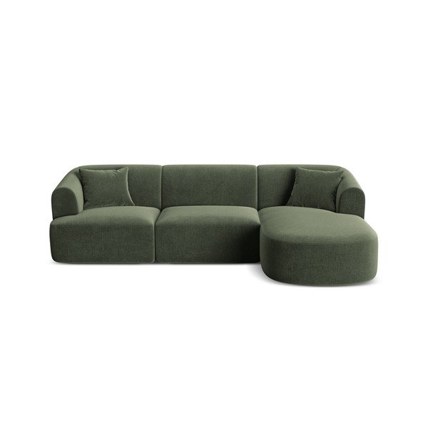 Divano angolare verde (con penisola a destra/con chaise lounge) con rivestimento in velluto Campi – Cosmopolitan Design