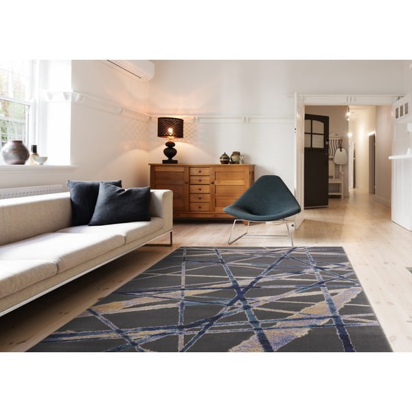 Tappeto in lana blu scuro 133x180 cm Sticks - Agnella-image-1