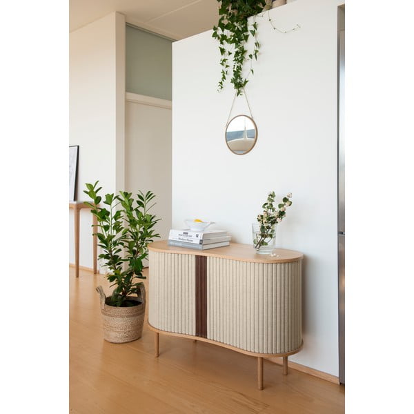 Cassettiera bassa in rovere decorato in colore beige-naturale con ante scorrevoli 100x67 cm Audacious - UMAGE-image-1