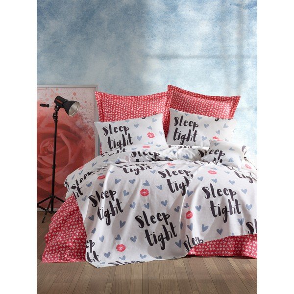 Set přehozu a povlaku na polštář EnLora Home SleepTight Fuchsia White, 160 x 235 cm
