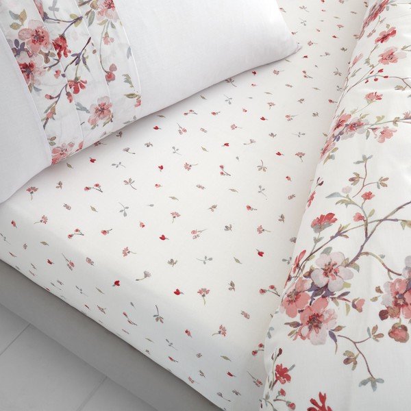 Lenzuolo bianco e rosso Jasmine , 90 x 190 cm Floral - Catherine Lansfield-image-1