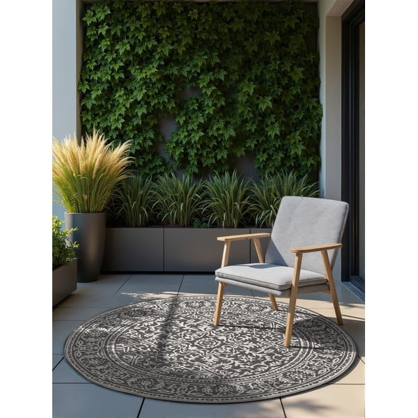 Tappeto da interno/esterno rotondo bianco e nero ø 160 cm Duet Kona – NORTHRUGS-image-2