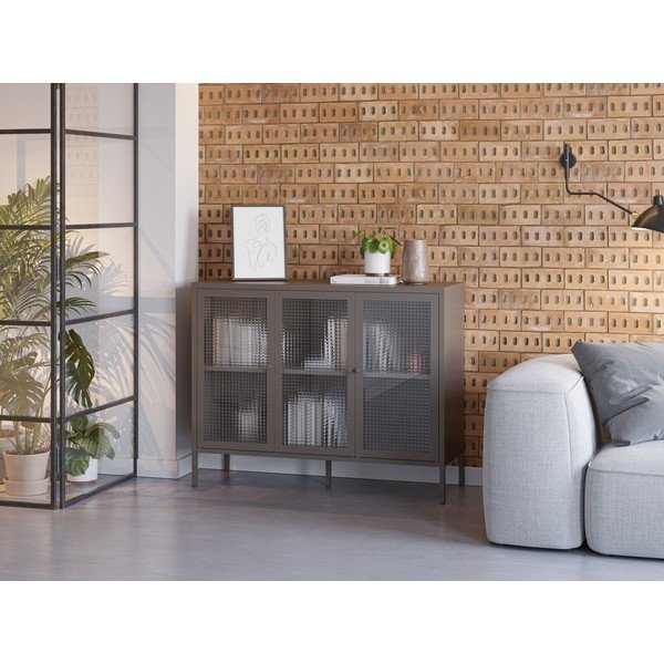 Vetrina grigia in metallo 121x90x40 cm Layna – Marckeric-image-1