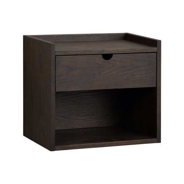 Comodino colore naturale scuro in rovere massiccio da parete/con ripiani Hillmond – Rowico
