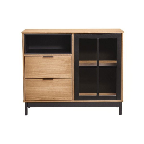 Cassettiera marrone-nera in legno di pino massiccio Denise, larghezza 95,6 cm - Marckeric