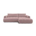 Divano angolare rosa allungabile e con contenitore (penisola a destra/chaise lounge) con rivestimento in ciniglia Fuji – Bobochic Paris