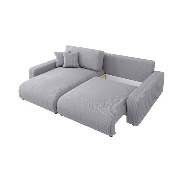 Divano letto in velluto a coste grigio chiaro (penisola variabile) Sara - Ropez-image-3