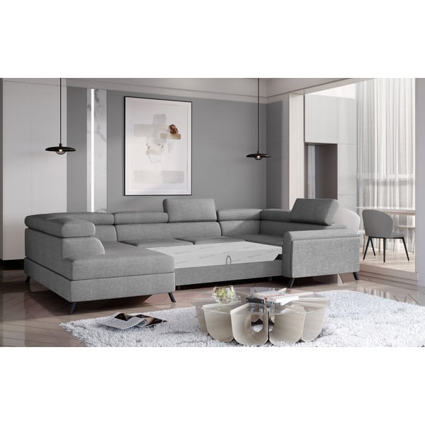 Divano angolare grigio chiaro allungabile/con contenitore (con penisola a sinistra/a U) Escada – ELTAP-image-2