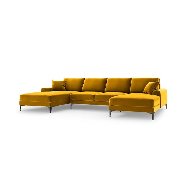 Divano a U in velluto giallo Madara - Mazzini Sofas-image-2