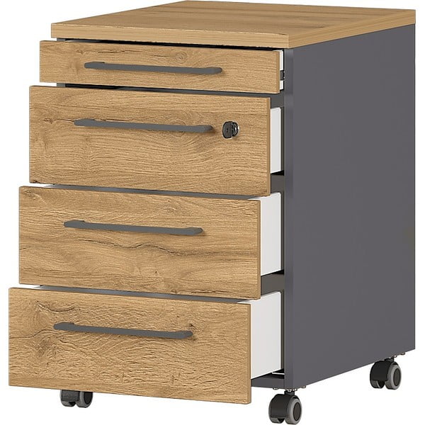 Armadietto color antracite/di colore naturale con effetto rovere con chiusura a chiave/su ruote 42x61x49 cm Agenda – Germania-image-1