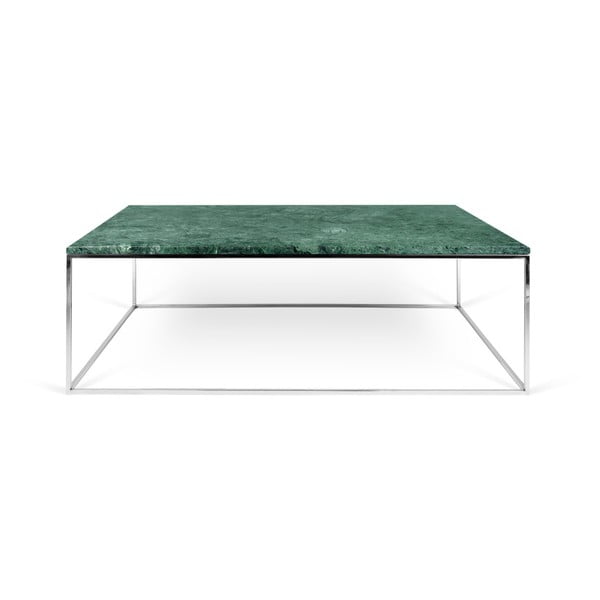 Tavolino con base cromata e piano in marmo verde Prairie, 75 x 120 cm Gleam - TemaHome