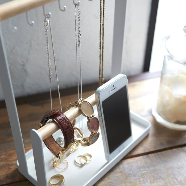 Piedistallo multifunzione bianco con dettagli in faggio Tosca - YAMAZAKI-image-2