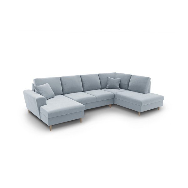 Divano angolare azzurro allungabile e con contenitore (con penisola a destra/a U) con rivestimento in velluto Kyoto – Cosmopolitan Design-image-1