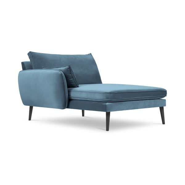 Sedia lounge in velluto azzurro con gambe nere, angolo sinistro Lento - Kooko Home