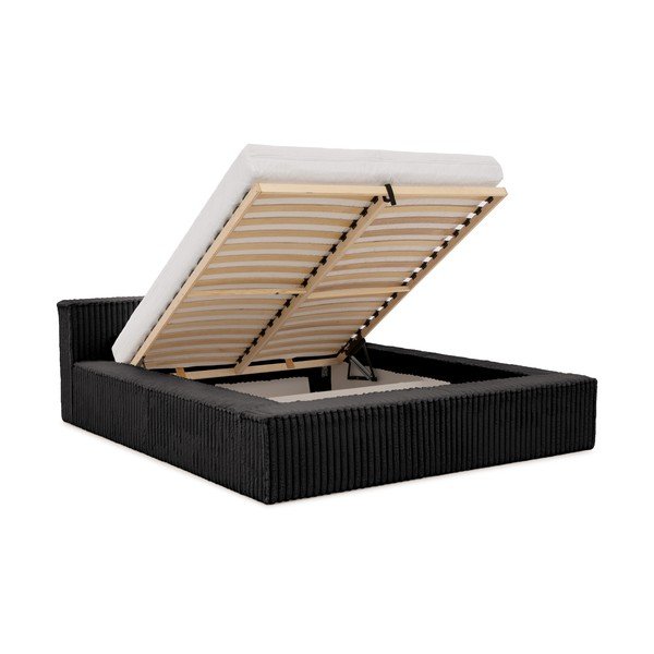 Letto matrimoniale imbottito nero con contenitore e rete inclusi 140x200 cm Cloe – Ropez-image-2