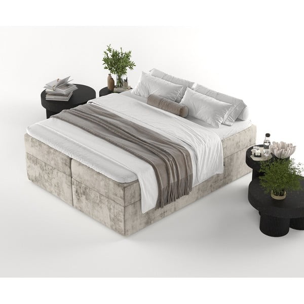 Letto boxspring marrone chiaro con contenitore 140x200 cm Yoko - Maison de Rêve-image-3