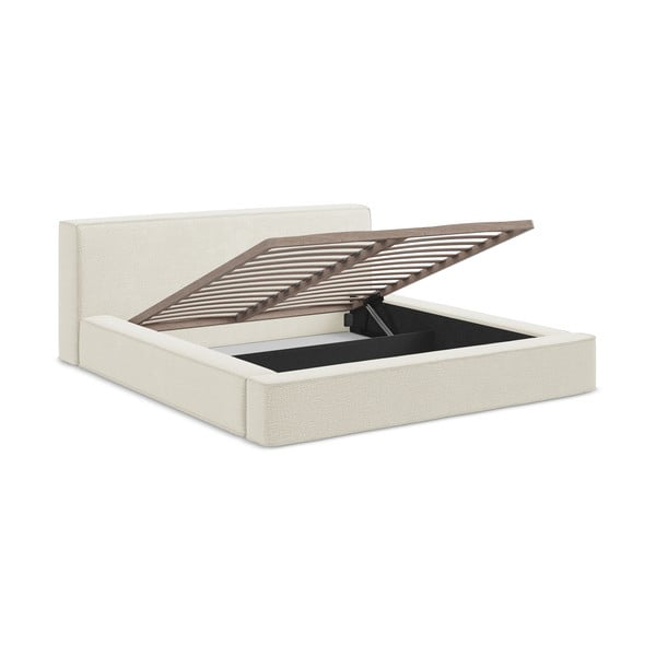 Letto matrimoniale imbottito color crema con contenitore e rete inclusi 160x200 cm Noho – Makamii-image-2