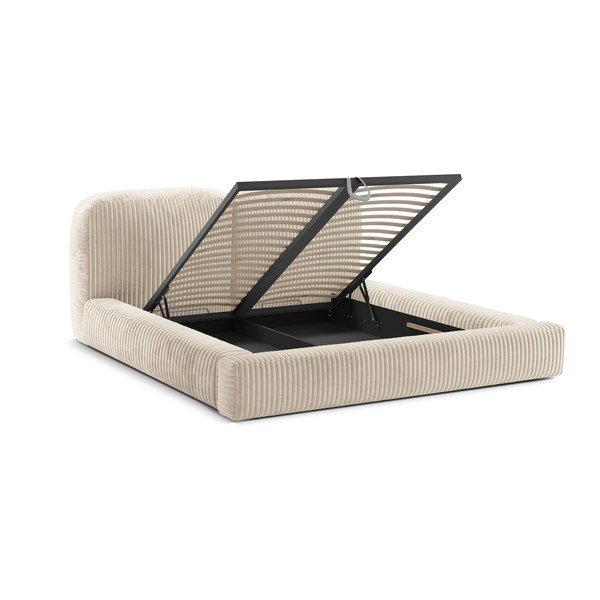 Letto matrimoniale imbottito beige con contenitore con rete inclusa 180x200 cm Martina – Micadoni -image-2