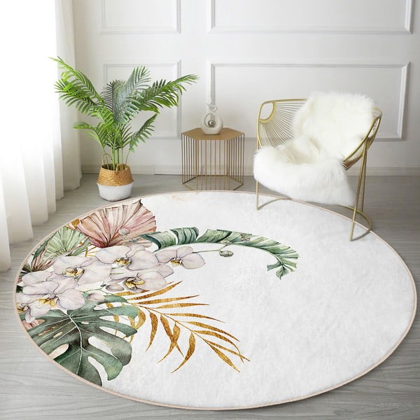 Tappeto rotondo lavabile in crema adatto ai robot aspirapolvere ø 80 cm Comfort - Mila Home-image-1