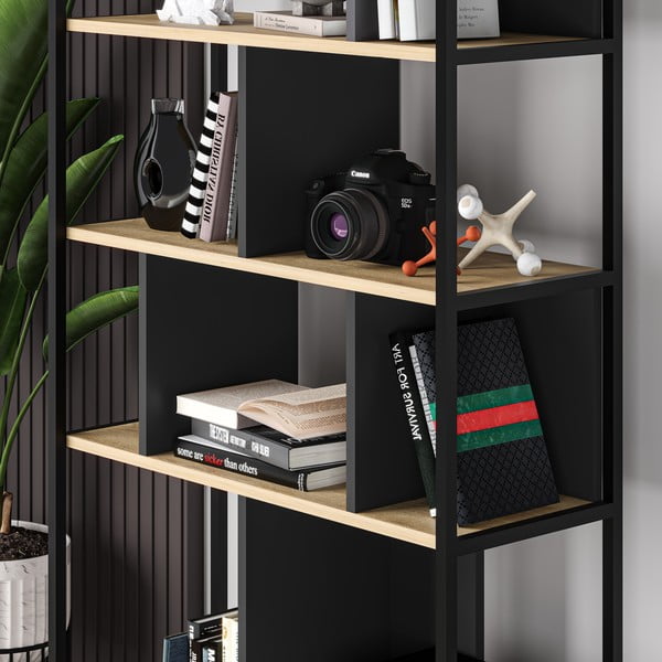 Libreria in rovere decorata in nero e naturale 88x175 cm Alabama - Marckeric-image-3