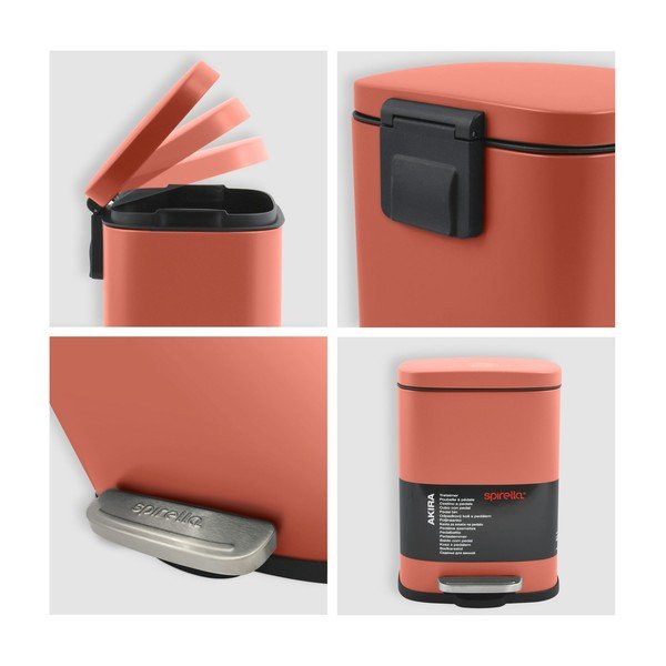 Cestino per la spazzatura color terracotta in acciaio con pedale 5 l   Akira – Spirella-image-3