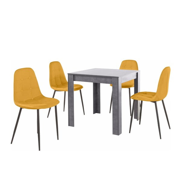 Set di tavolo da pranzo grigio e 4 sedie da pranzo arancioni Lori Lamar Duro - Støraa