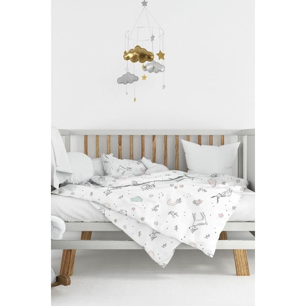 Set copripiumino e federa da bambini bianco in cotone renforcé per culla 100x150 cm Flowers – Mijolnir-image-1