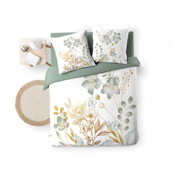 Set copripiumino e federa bianco/verde in cotone per letto matrimoniale ed esteso 240x220 cm Lolita – douceur d'intérieur-image-4