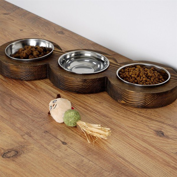 Ciotola tripla per cani con base in legno massiccio di abete rosso - Petpetite-image-2