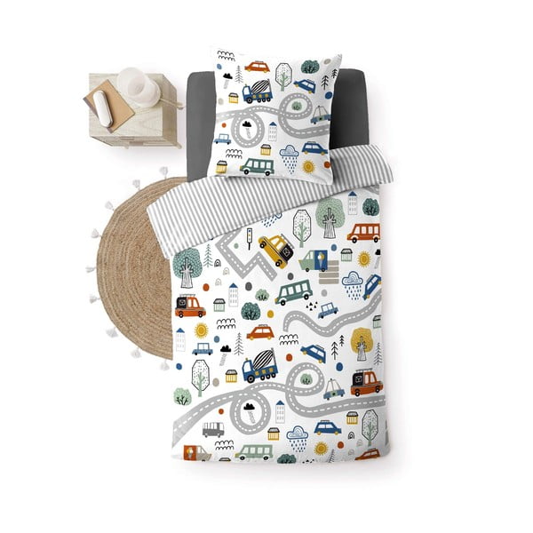 Set copripiumino e federa da bambini bianco in cotone per letto singolo 140x200 cm Pti Bolide – douceur d'intérieur-image-4