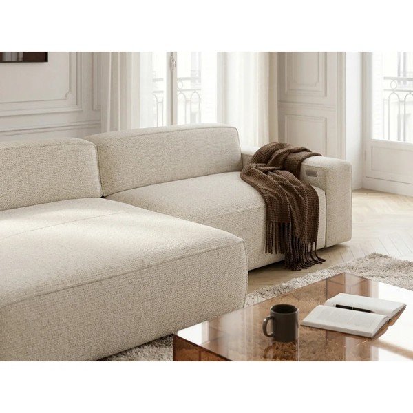 Divano angolare beige allungabile/con movimento relax elettrico (con penisola a sinistra) Abel – Bobochic Paris-image-4
