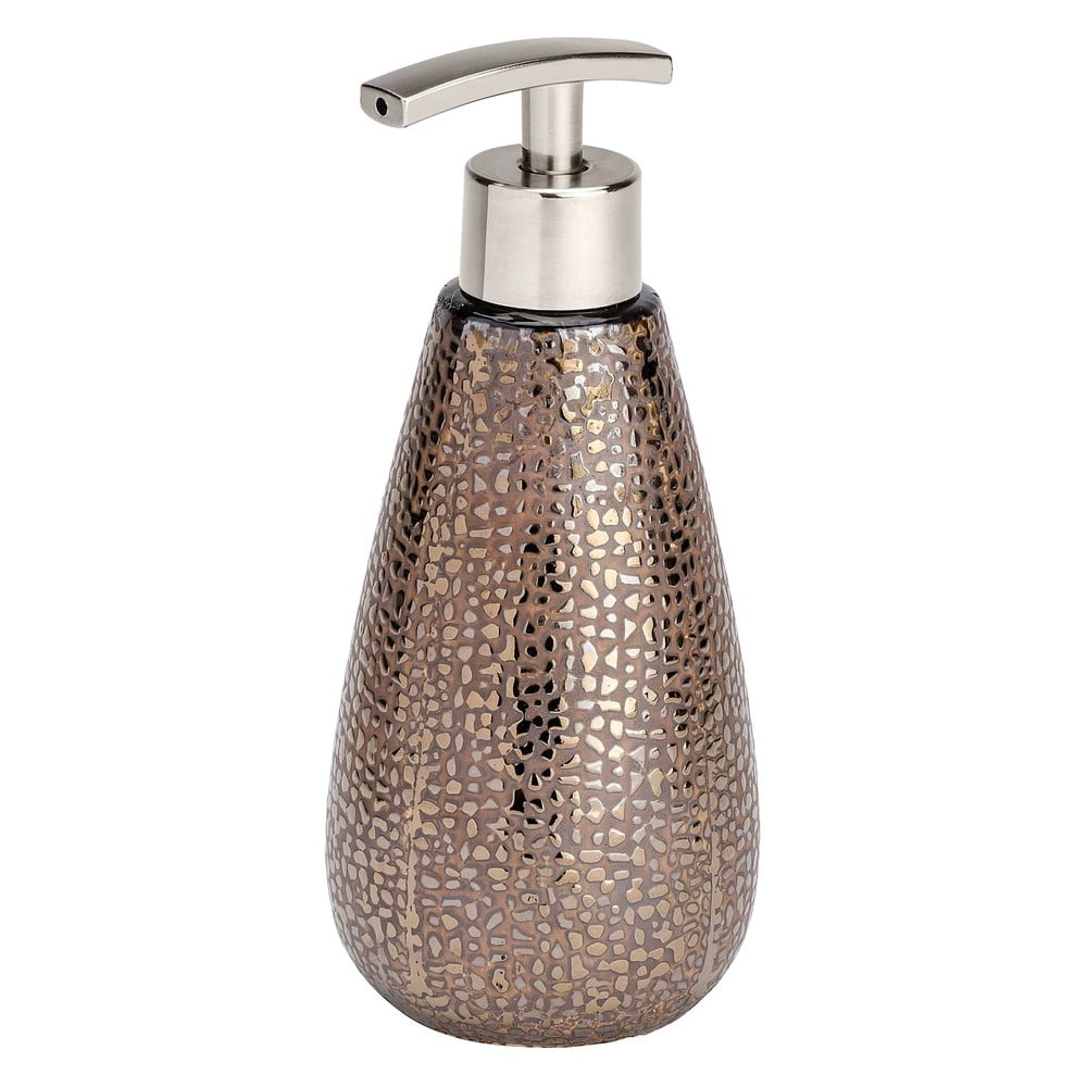 Set Bagno In Ceramica Goffrata – Motivo Traliccio Marocchino, Legno Bruciato Marrone, 4 Pezzi: Dispenser, Portaspazzolino, Portasapone, Bicchiere