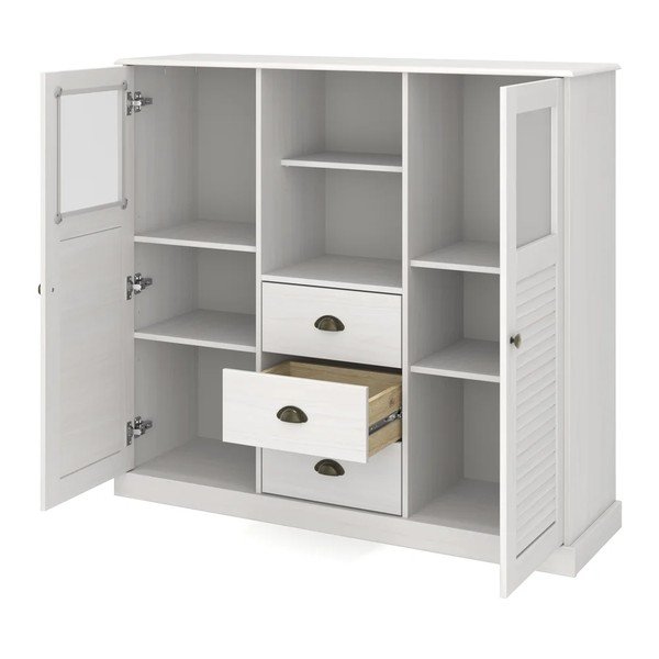 Armadietto bianco in pino massiccio 127x116x38 cm Edith – Støraa-image-3