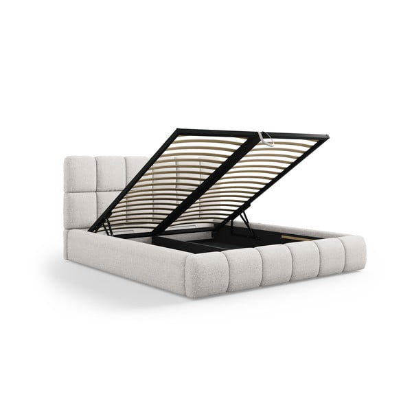 Letto matrimoniale imbottito grigio chiaro con contenitore con griglia 200x200 cm Bellis - Micadoni Home-image-2