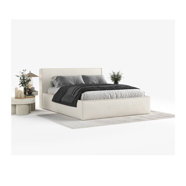 Letto matrimoniale imbottito beige con contenitore con rete inclusa 180x200 cm Lounge L – Maison de Rêve-image-1