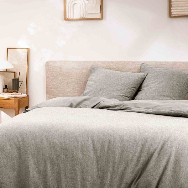 Set copripiumino e federa grigio in cotone per letto matrimoniale/per letto esteso 3 pezzi 240x220 cm Meline – douceur d'intérieur-image-1