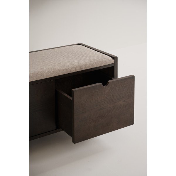 Scarpiera con seduta colore naturale scuro in rovere massiccio 80x47x41 cm Hillmond – Rowico-image-4