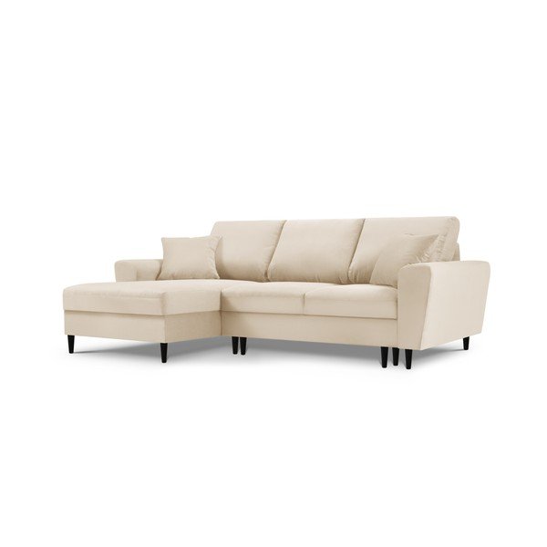 Divano angolare beige allungabile e con contenitore (con penisola a sinistra/con chaise lounge) con rivestimento in velluto a coste Kyoto – Cosmopolitan Design-image-4
