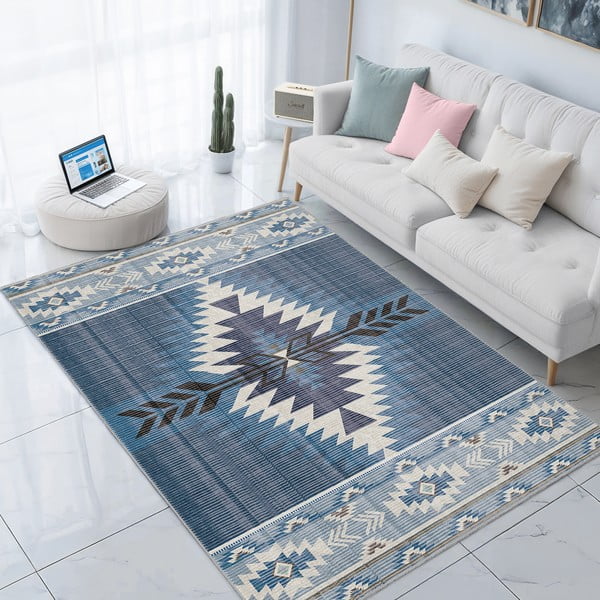 Tappeto blu lavabile 80x150 cm Ethnic Geo – Mila Home-image-4