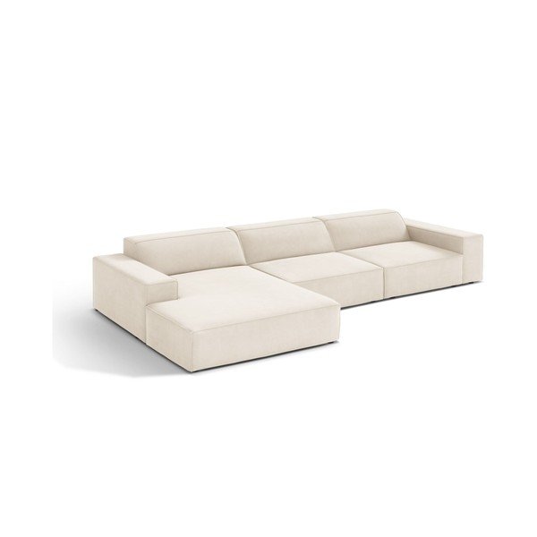 Divano angolare componibile color crema (con penisola a sinistra/con chaise lounge) con rivestimento in velluto Jodie – Micadoni 
