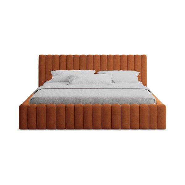Letto matrimoniale imbottito color terracotta con contenitore con rete inclusa 160x200 cm Lemi – Makamii-image-4