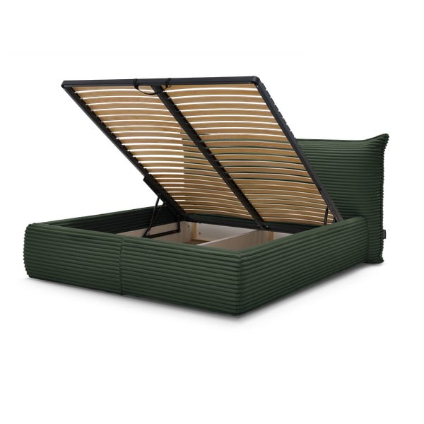 Letto matrimoniale in verde scuro imbottito con spazio contenitivo con griglia inclusa 160x200 cm Jade – Bobochic Paris-image-1