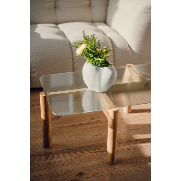 Tavolino da salotto di colore naturale con piano in vetro 55x105 cm Kob – noo.ma-image-3