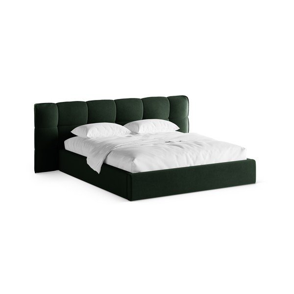 Letto matrimoniale imbottito verde scuro con contenitore con rete inclusa 180x200 cm Eric – Micadoni 