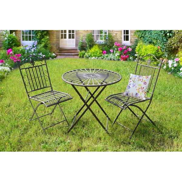 Set da pranzo da giardino in marrone scuro in metallo per 2 persone – Garden Pleasure-image-1