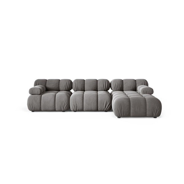 Divano angolare componibile grigio chiaro (con penisola a destra/con chaise lounge) con rivestimento in velluto – Micadoni 
