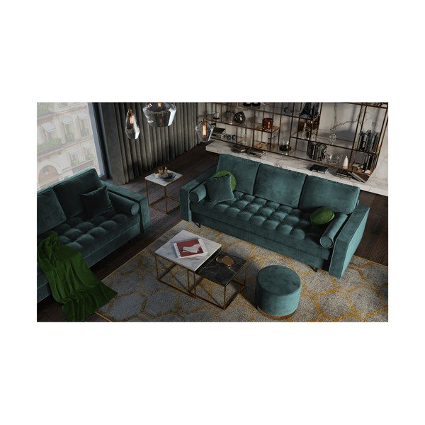 Divano letto in velluto verde petrolio Santo - Milo Casa-image-1