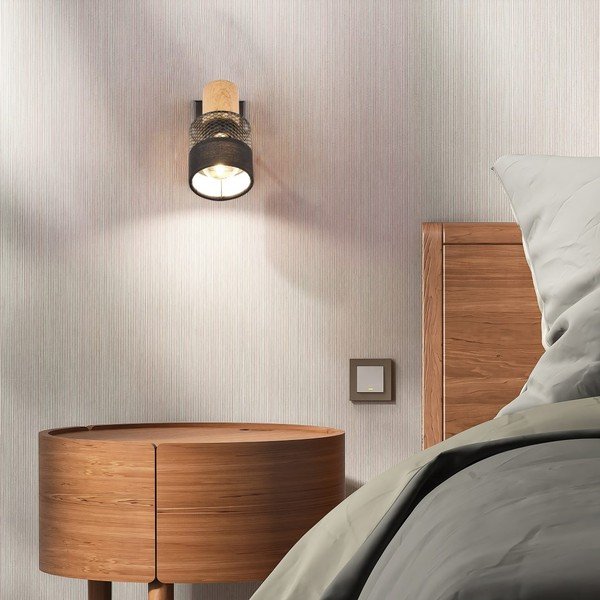 Lampada da parete in nero e naturale ø 7 cm Nandini - Trio-image-1