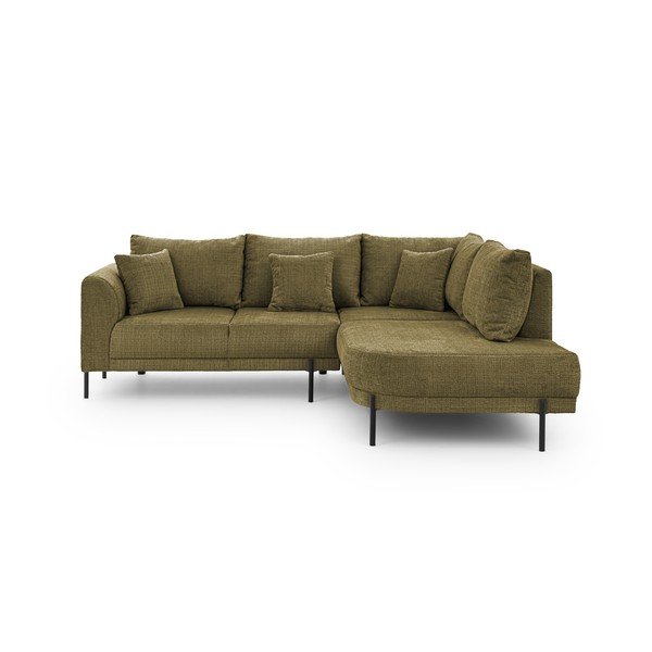 Divano angolare verde (con penisola a destra/a L) con rivestimento in ciniglia Mauris  – Ropez