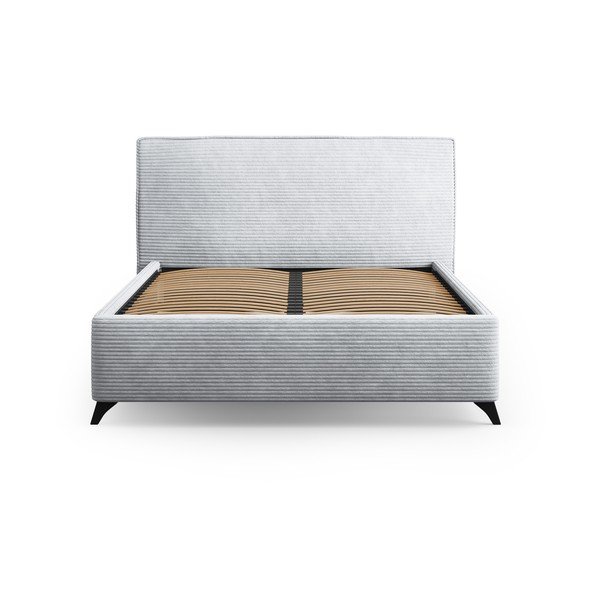 Letto matrimoniale imbottito grigio con contenitore e griglia 140x200 cm Malou - Milo Casa-image-2